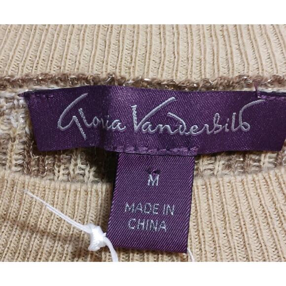 NWT Gloria Vanderbilt Fair Isle Sweater Womens Medium Tan Lurex Gold Thread - Picture 5 of 13